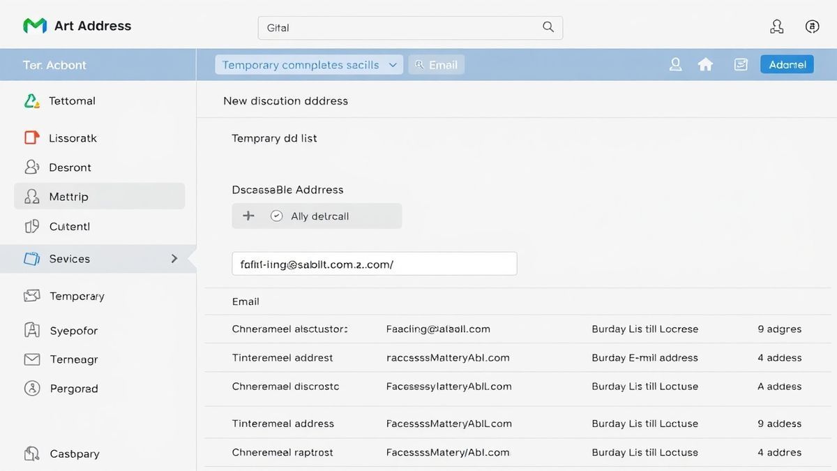temporary email inbox interface showing a new disposable address and email list