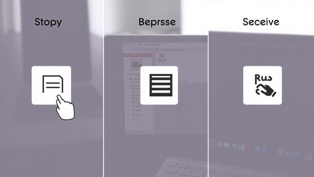 Three simple steps showing copy, paste, and receive on a laptop screen