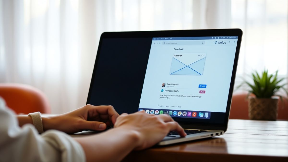 person using laptop with clean email inbox and temp mail interface in the background