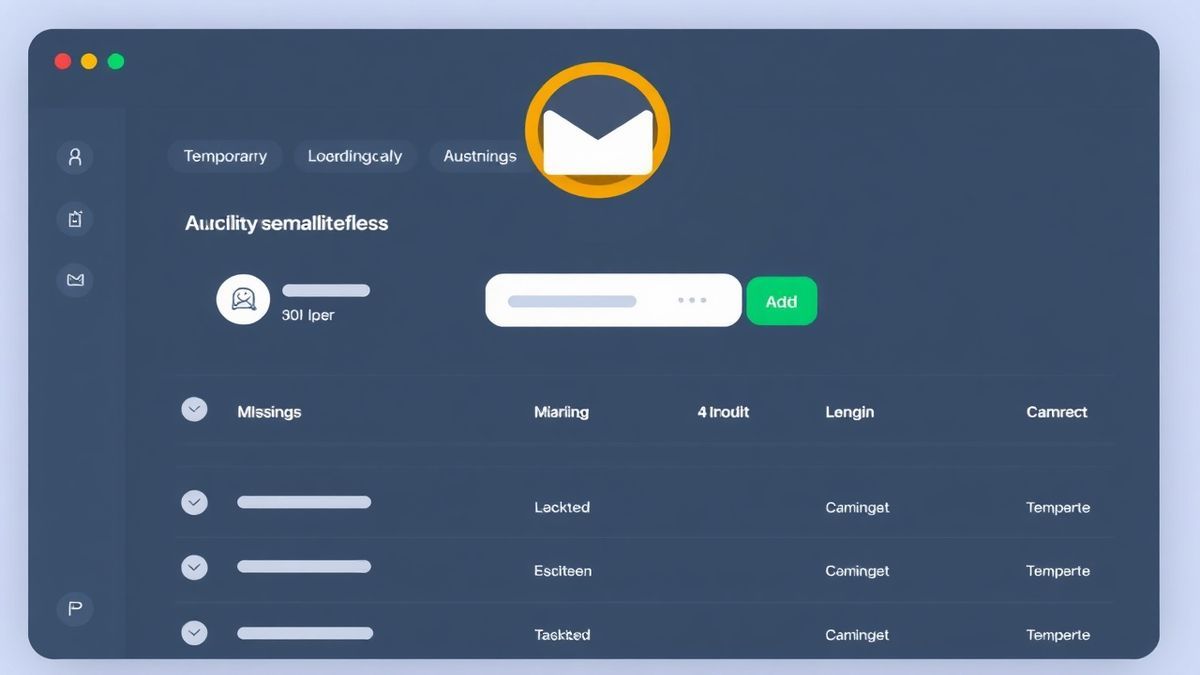 illustration of a temporary email dashboard with a loading indicator for missing emails