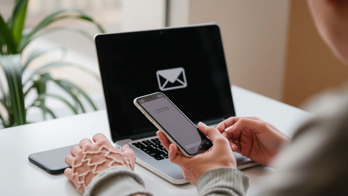 person using temp mail on laptop and smartphone for privacy