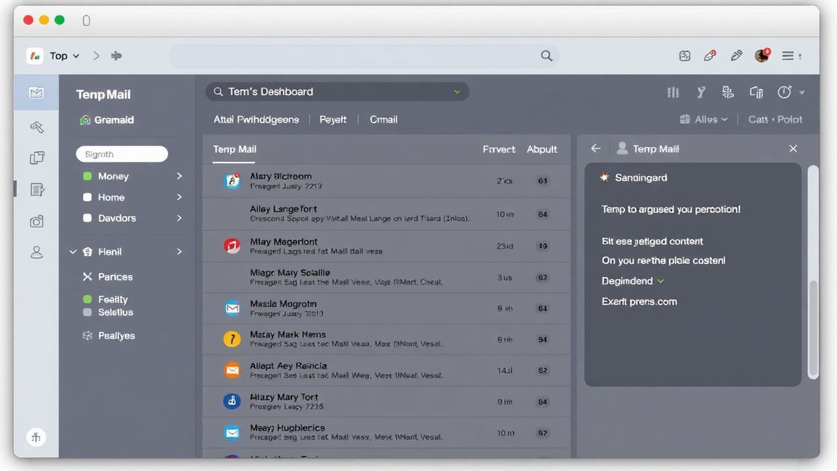 temp mail dashboard and email inbox