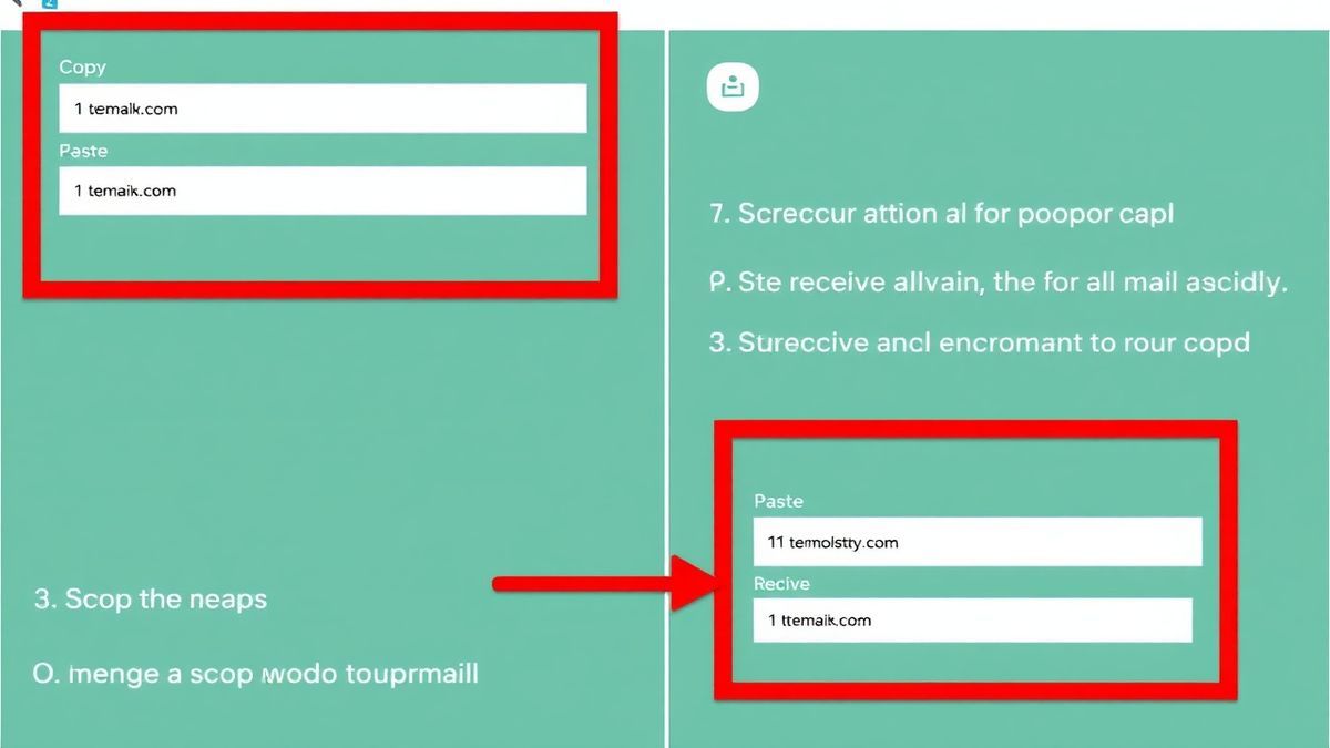step-by-step guide showing copy, paste, and receive actions for temp mail